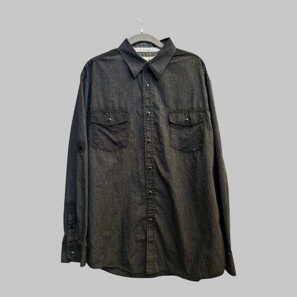 Coastal Men’s Dress Western Shirt Snap Up Black Pin Stripe XL - Picture 1 of 12